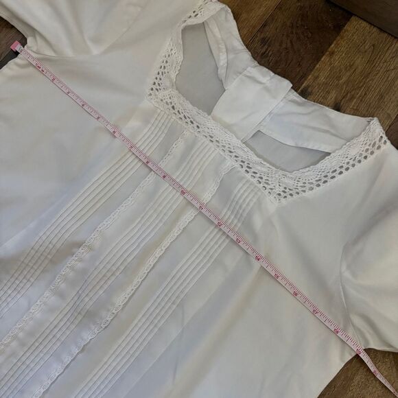 Vintage or Antique Style White Long Sleeve Pajama PJ Dress Nightgown Eyelet Lace - Picture 14 of 15